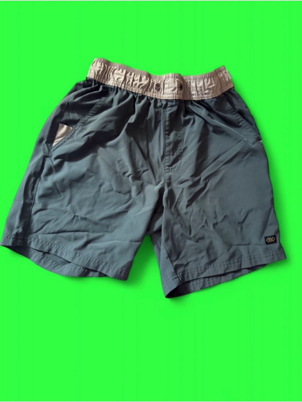 Light Blue Athletic Swim/Board Shorts with Beige Waistband